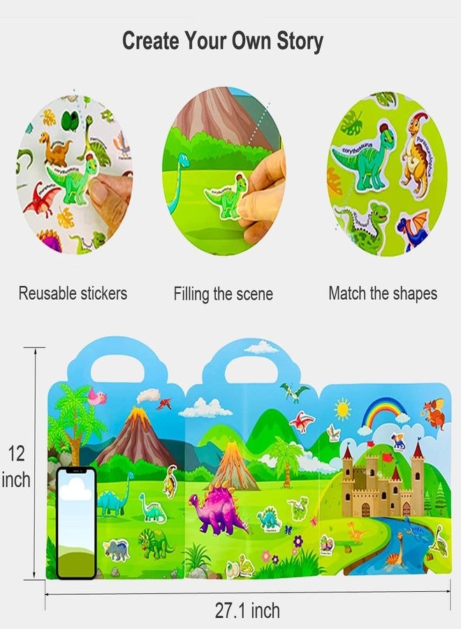 Yowlieu Reusable Sticker Books for Kids, Travel Removable Toddler Dinosaur Sticker Books for 3 4 5 Year Old Girls Boys Birthday Gifts Educational Learning Toys - Image 4